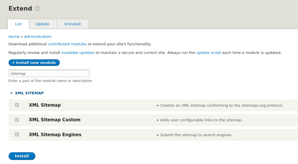 Sitemap.xml function on Drupal