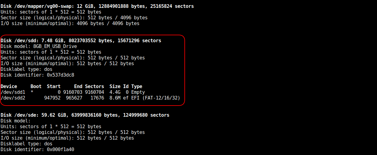 Output of the fdisk -l command