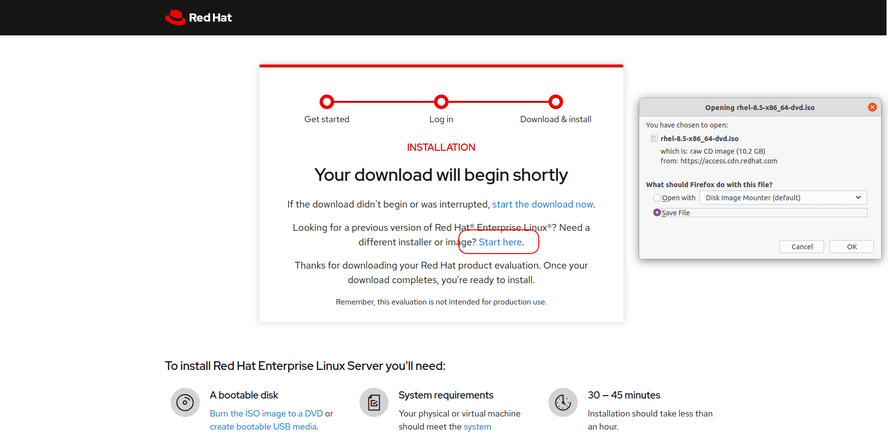 Redhat Download Selection