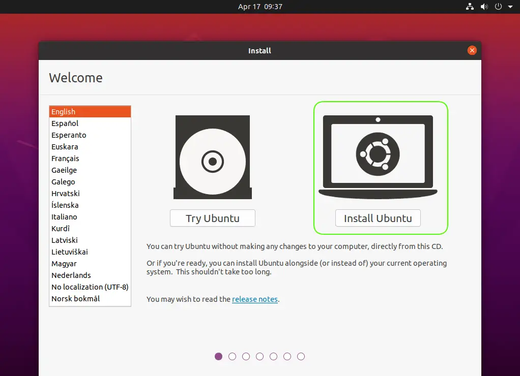 Ubuntu Installer - Choose language
