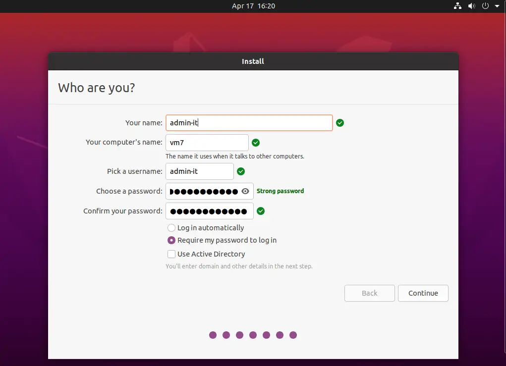 Install Ubuntu Desktop on KVM - Administrative Account