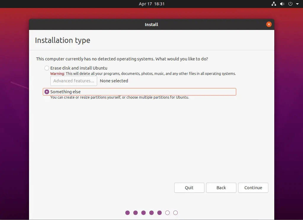 Install Ubuntu Desktop on KVM - Installation Type