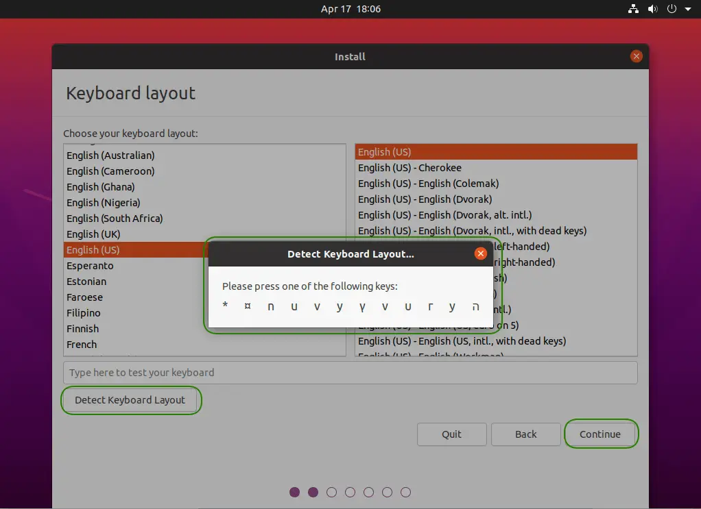 Install Ubuntu Desktop on KVM - Keyboard Layout Detection