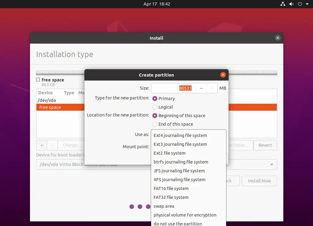 Create the root partition - Continued 3