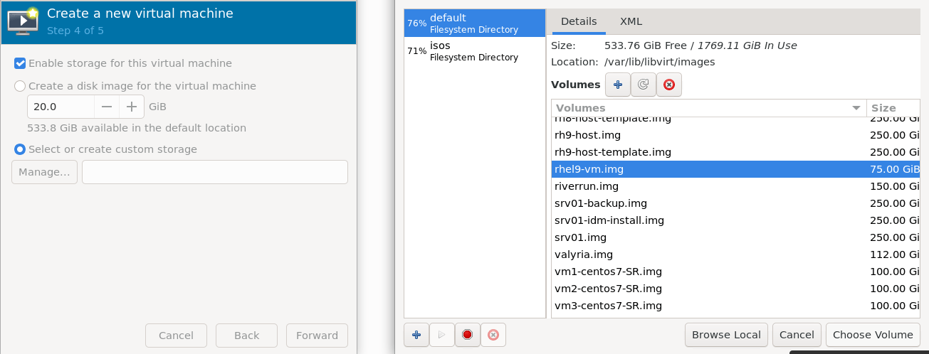 RHEL9 on KVM - Choose a disk Image