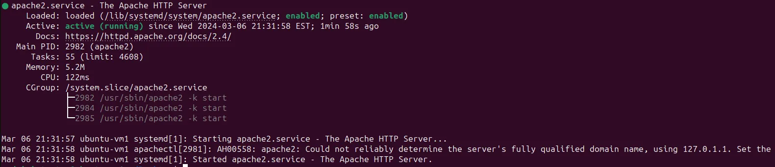 Install LAMP Stack on Ubuntu 23.10 - Apache2 service status