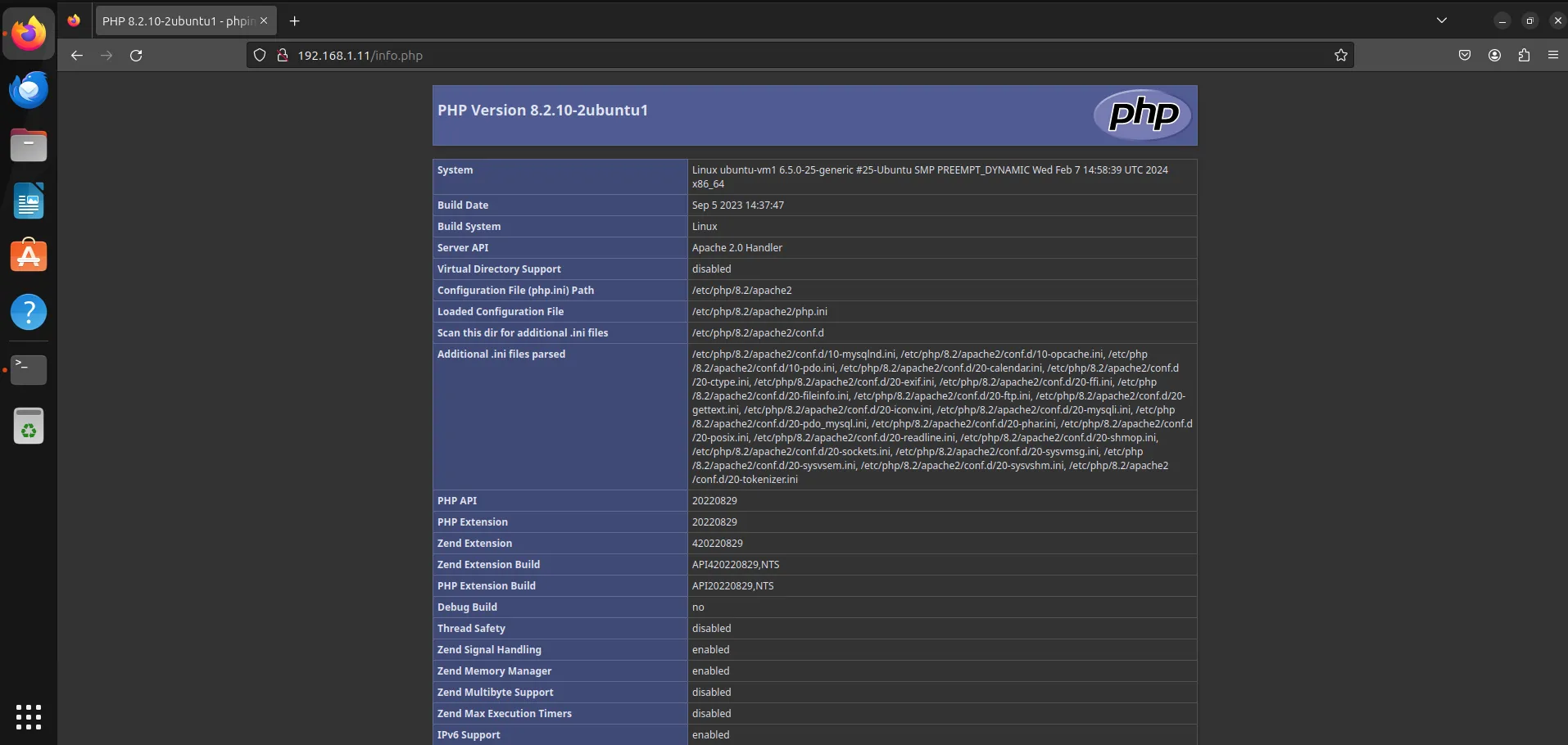 PHP status Page (info.php)