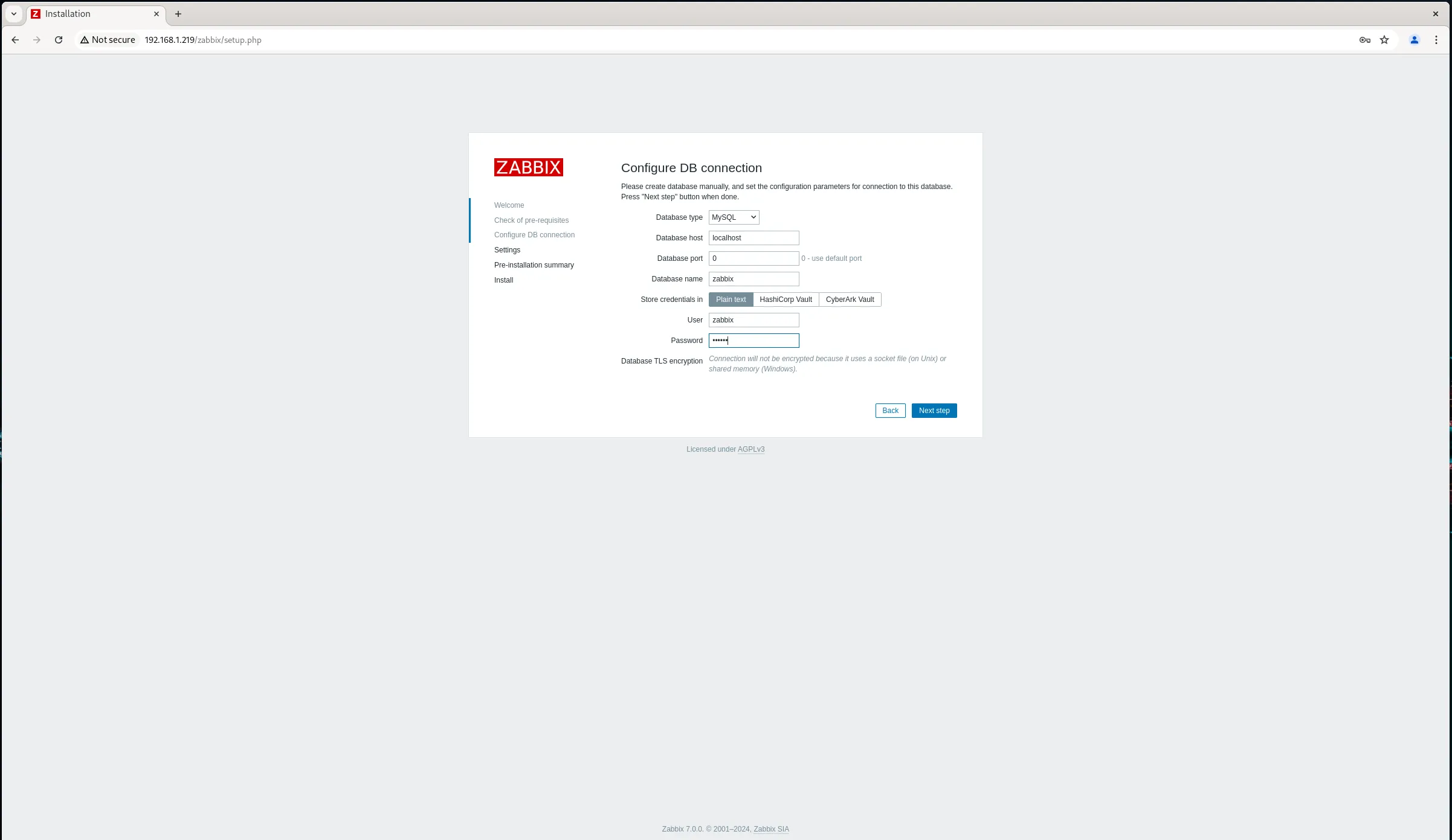 Enter Zabbix User Password