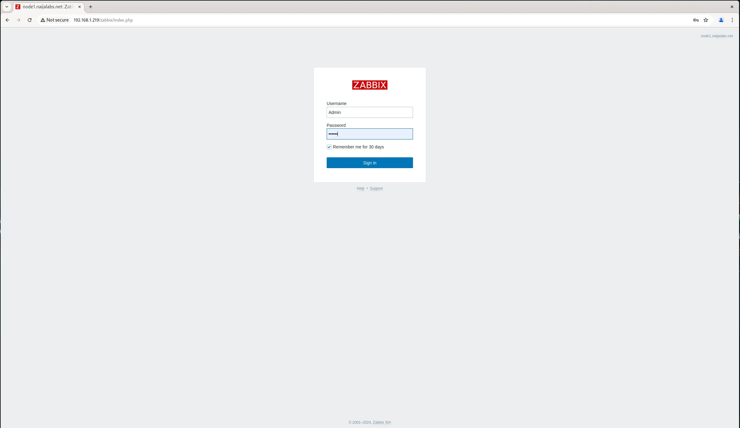 Zabbix Frontend Login