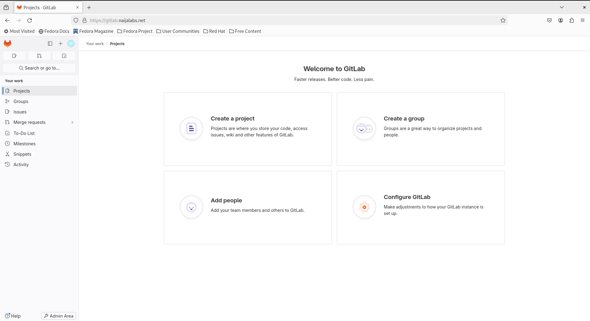 Install GitLab CE on RHEL 9 - Login Success Page