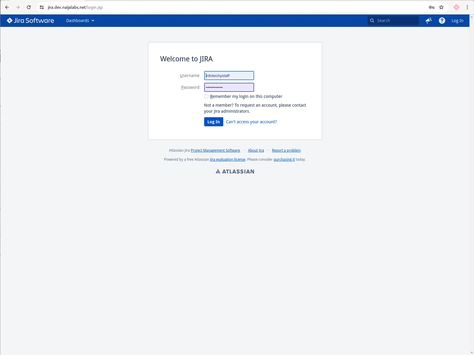 Jira Login Page