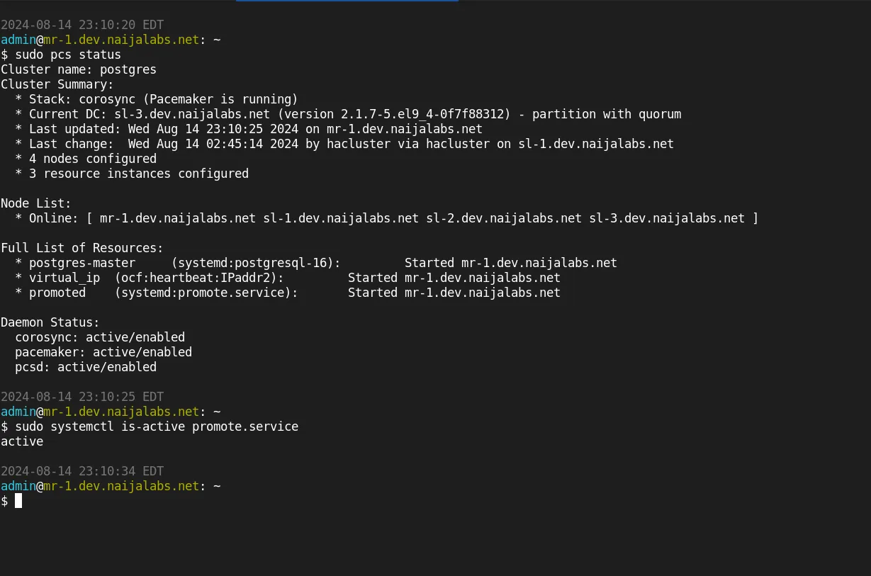 sudo pcs status output