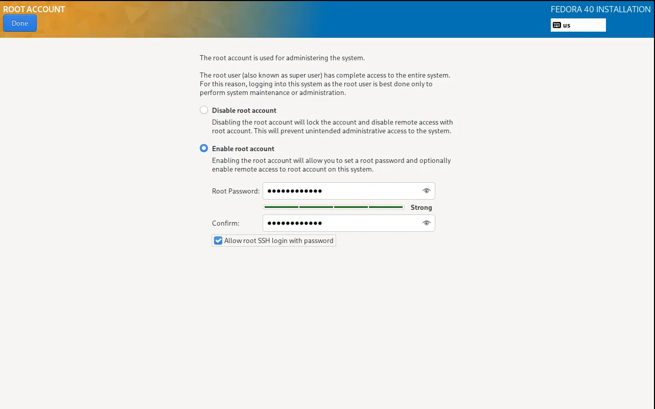 Enabling and creating the root user account