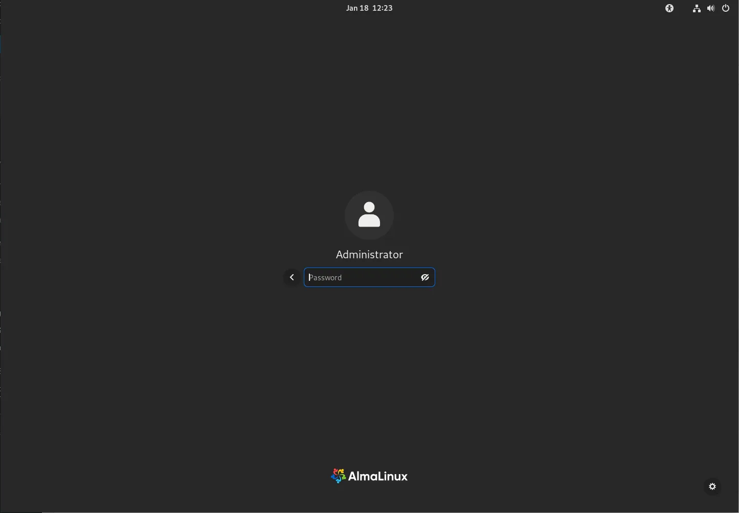 Login Screen: AlmaLinux 9 Post-Installation