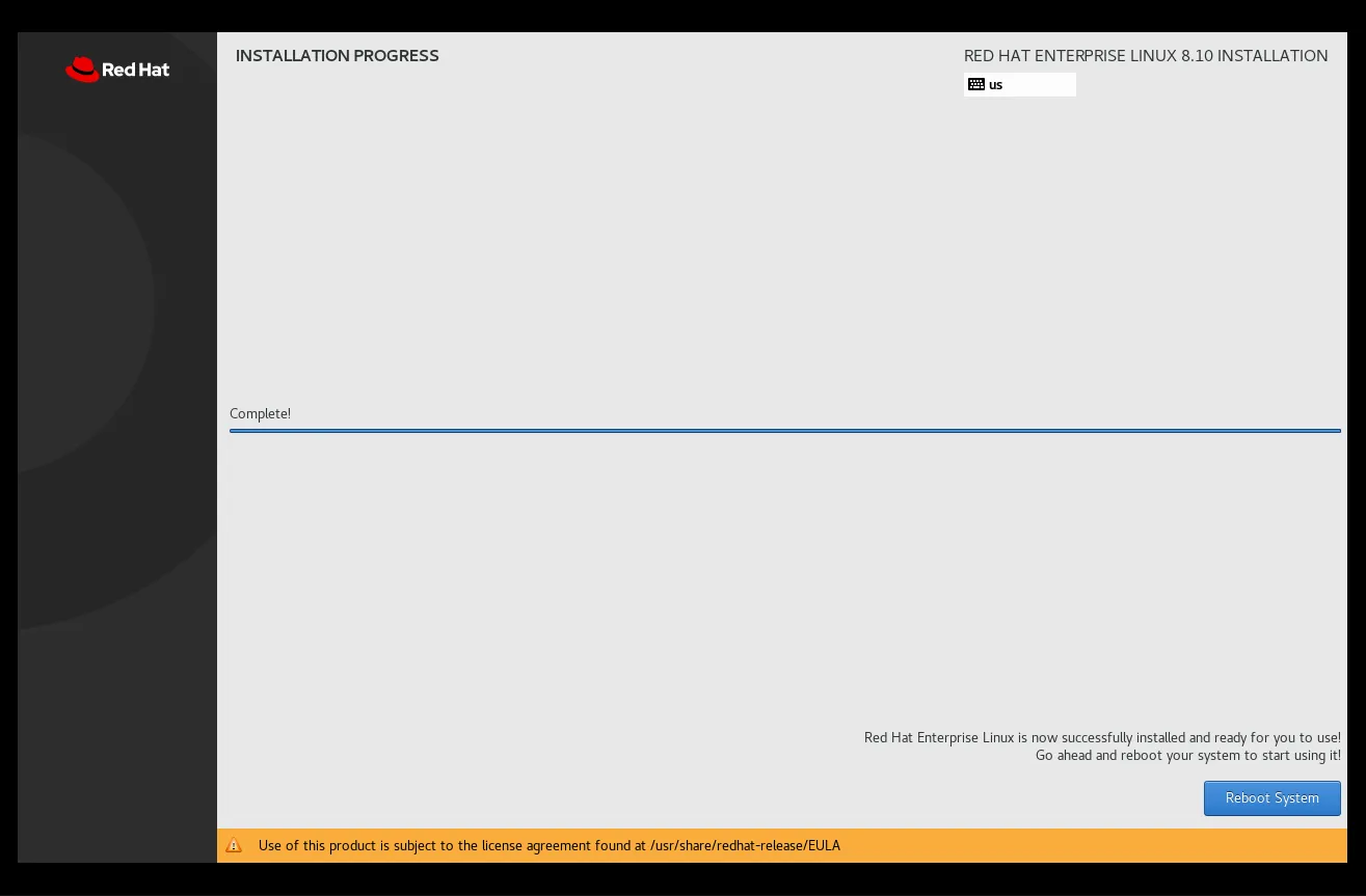 Reboot Page for RHEL8.10 Workstation Install