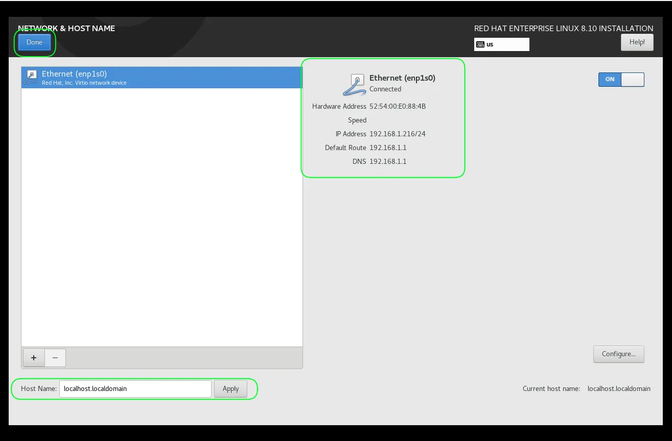 Configure Network Settings for RHEL8.10 Workstation Install