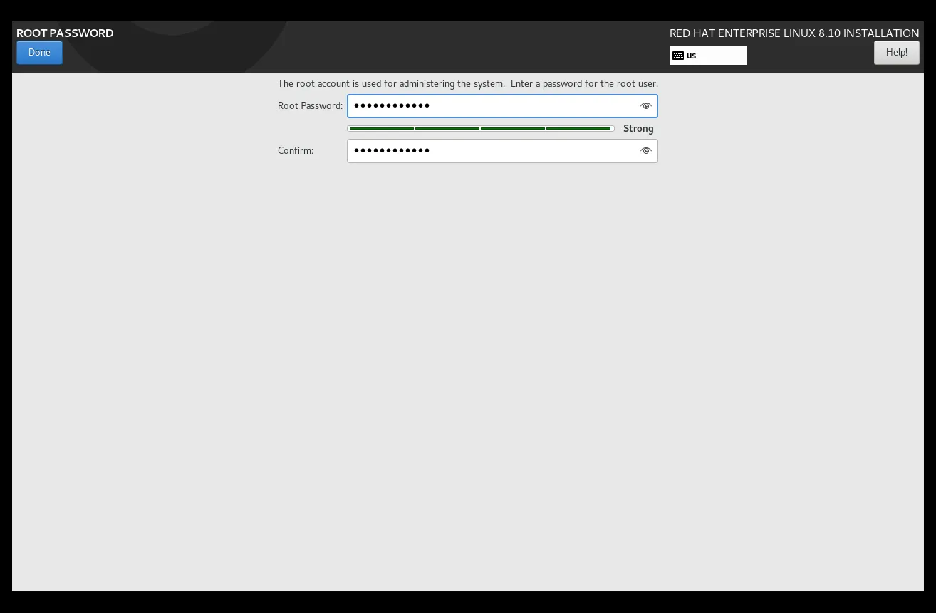 Set Root User account Password for RHEL8.10 Workstation Install