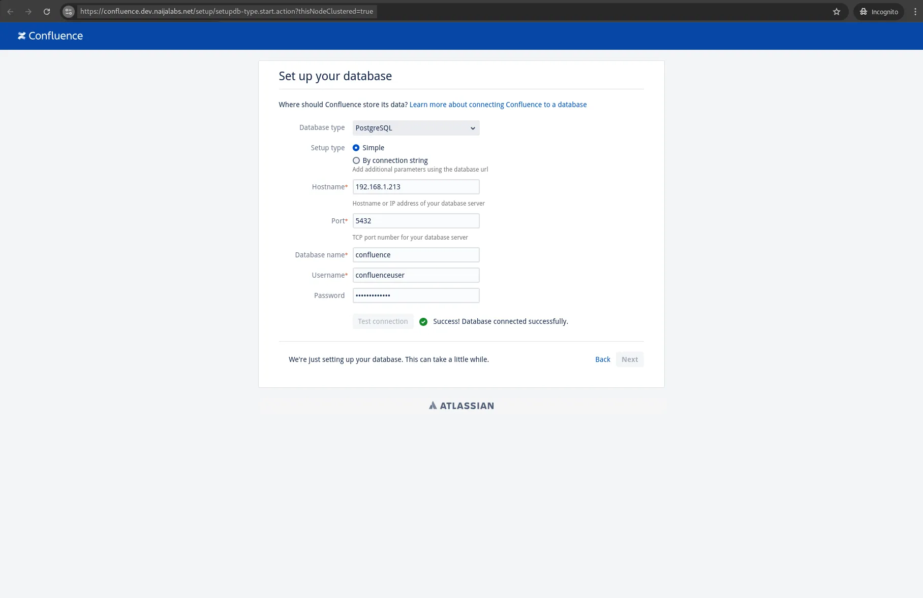 Secure (HTTPS) Confluence Frontend - Setup Wizard (Database Test Connection)