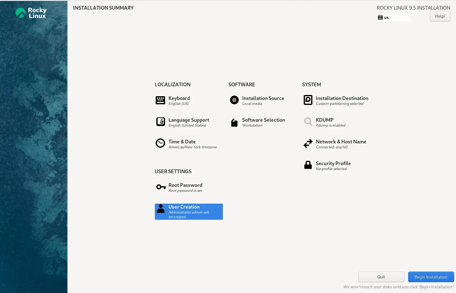 Begin Installation Process in Rocky Linux 9.5