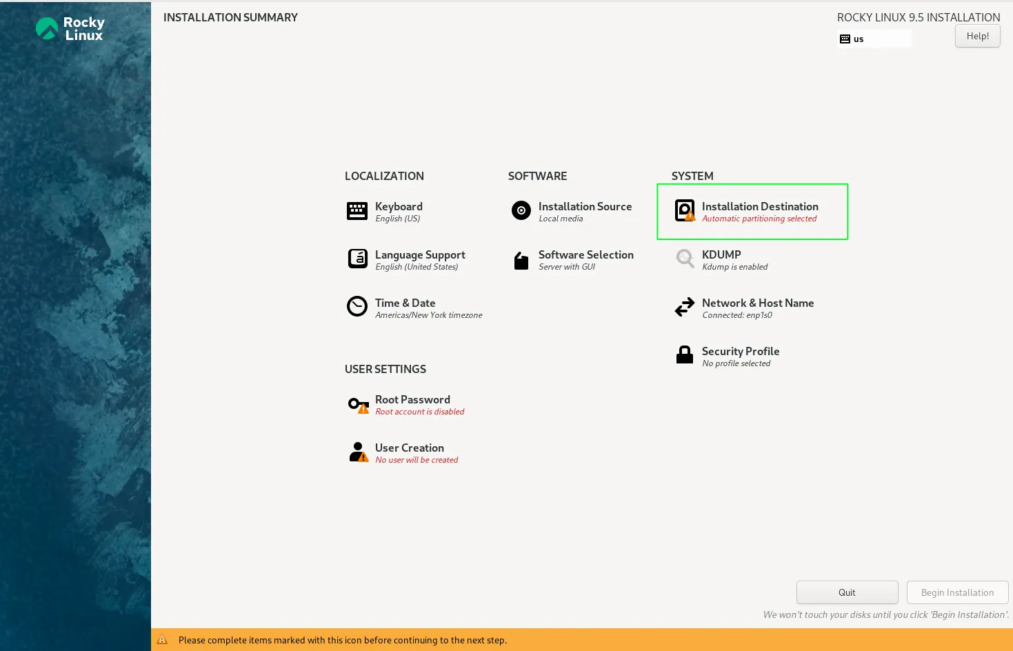 Configure Disk Partitioning in Rocky Linux Installation Window (Part 1 of 3)