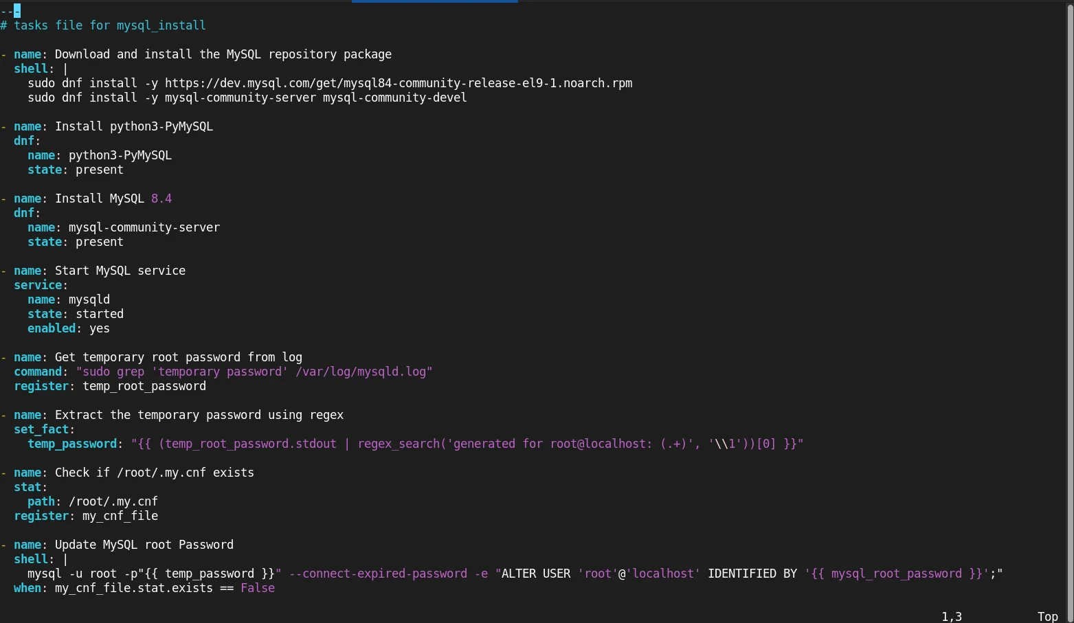 Install MySQL 8.4 on CentOS 9 using Ansible Roles: The tasks/main.yml