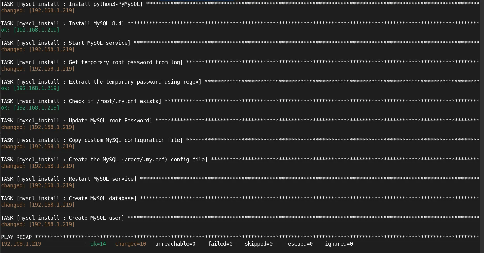 Install MySQL 8.4 on CentOS 9 using Ansible Roles: Playbook execution