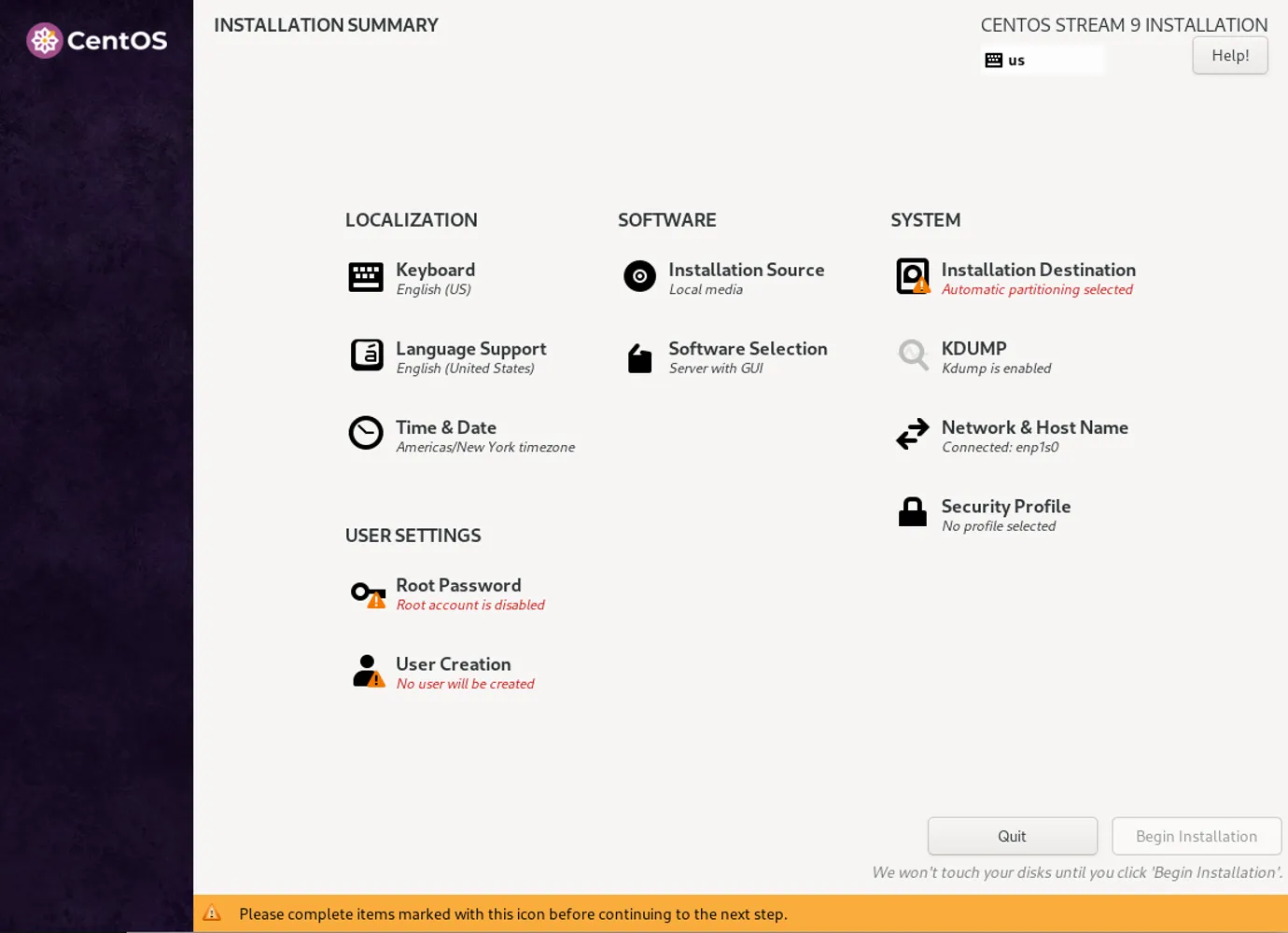 CentOS 9 Stream GUI: Installation, Disk Partition