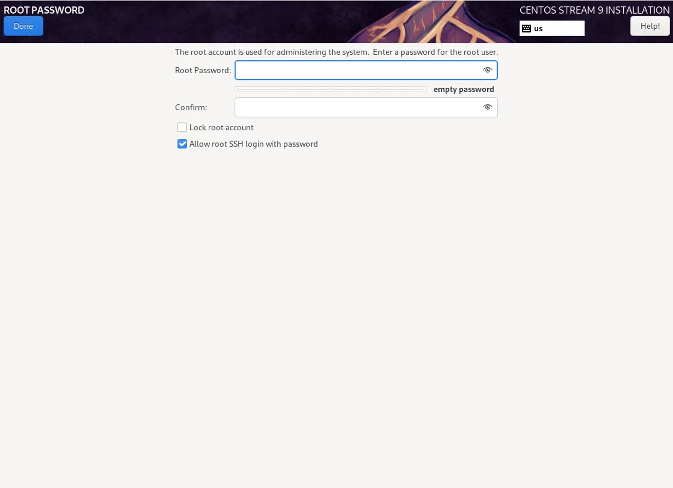 CentOS 9 Stream GUI: root user password