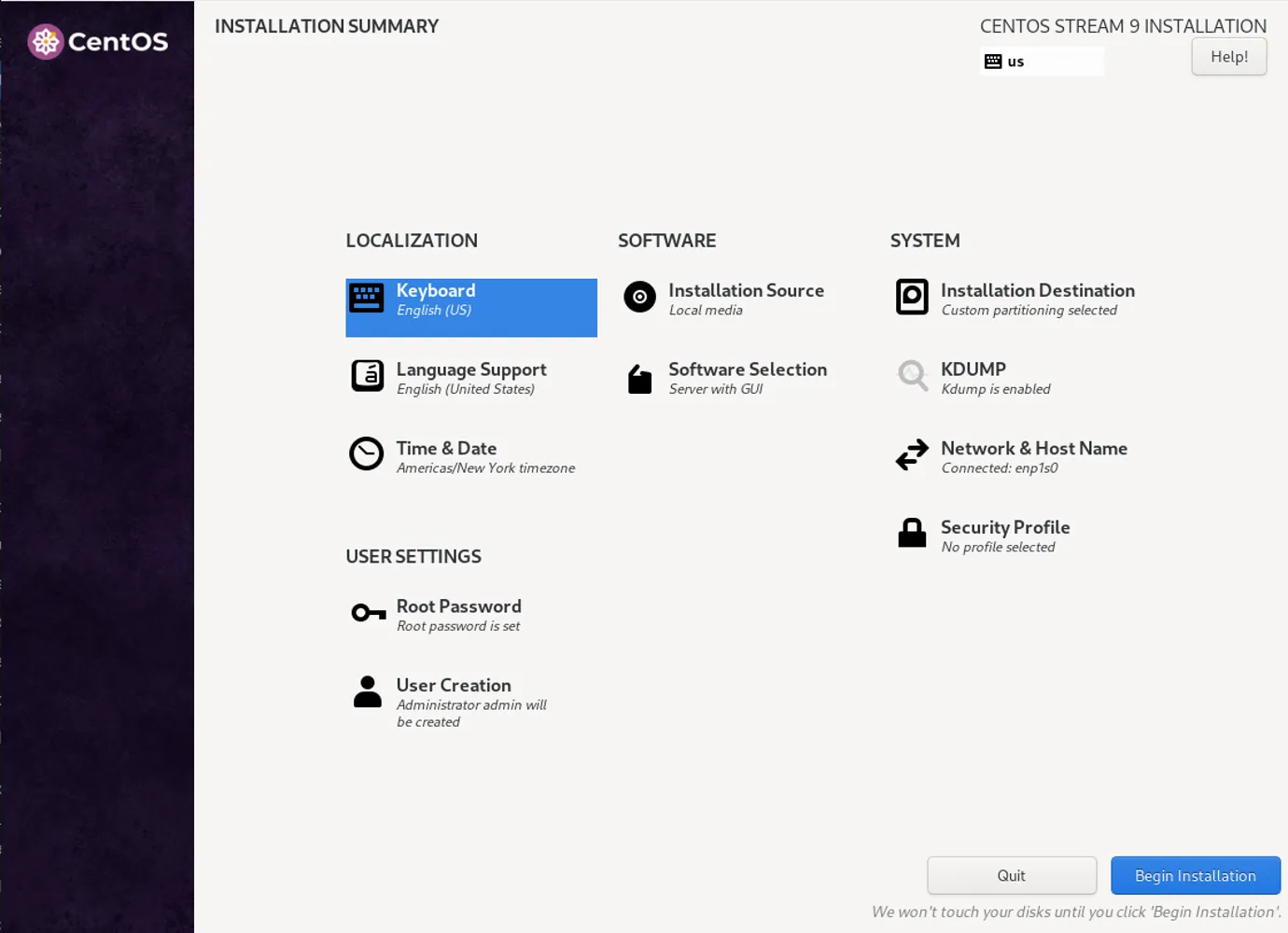 Begin Installation Process - CentOS Stream 9